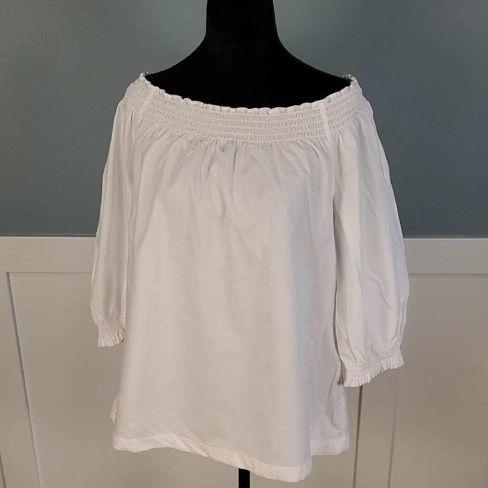J. Jill Crisp White Smocked Top Oversized S